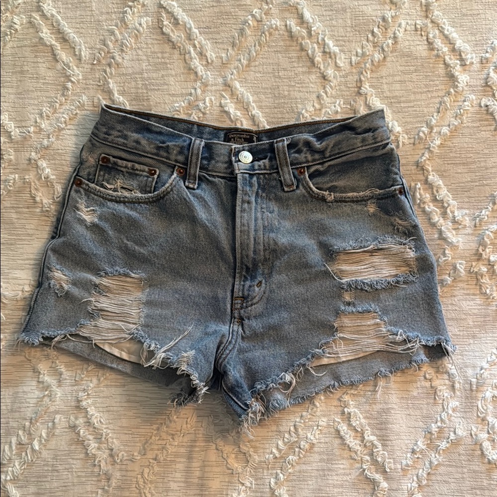 Abercrombie & Fitch Blue Jean Shorts Distressed High-Waisted